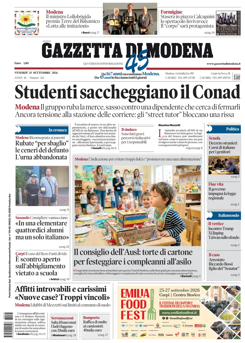 Prima-pagina-gazzetta di modena-oggi-edizione-del-2026-09-25